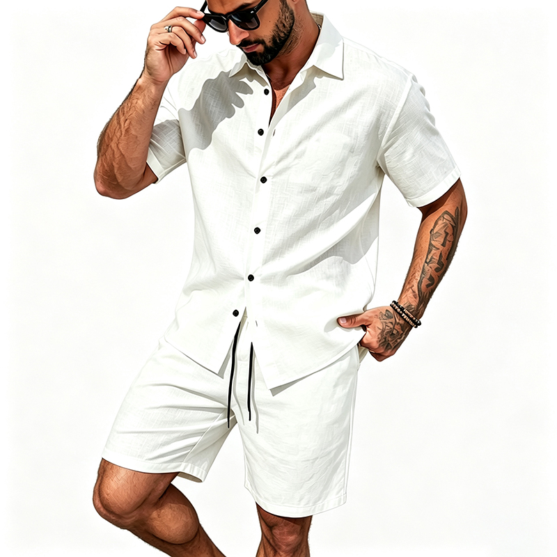 Men Linen Two Piece Outfit Sho - огляд і ціна Short Linen Drawstring