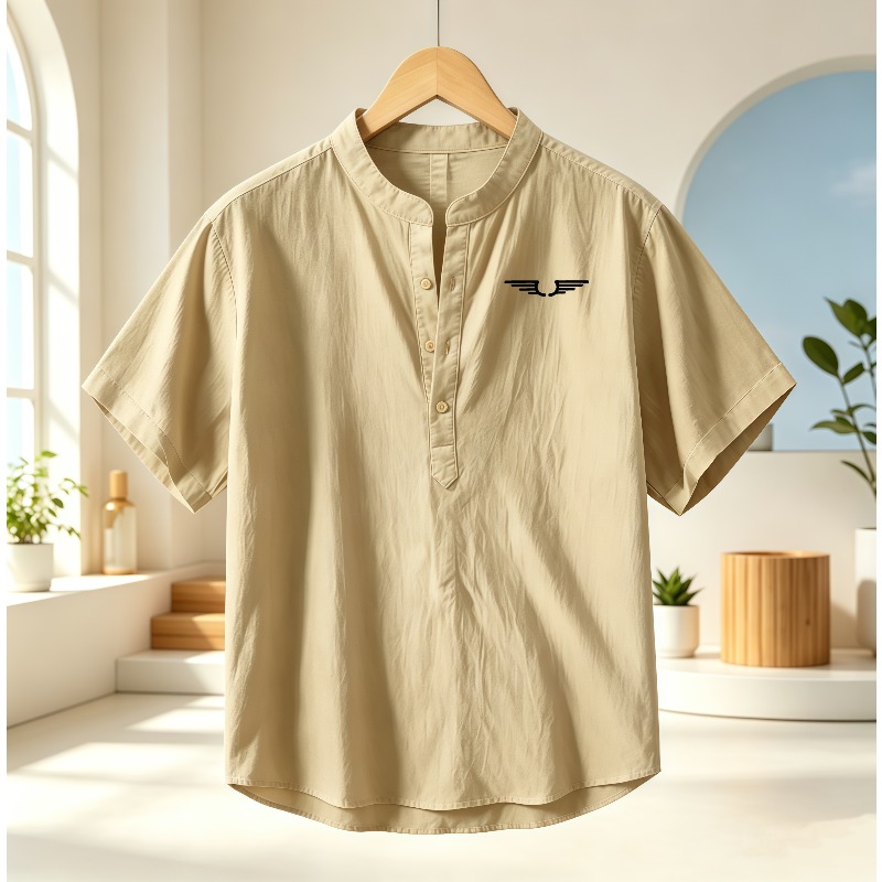 Men's cotton and linen Henley  - огляд і ціна Linen Shirt Breathable