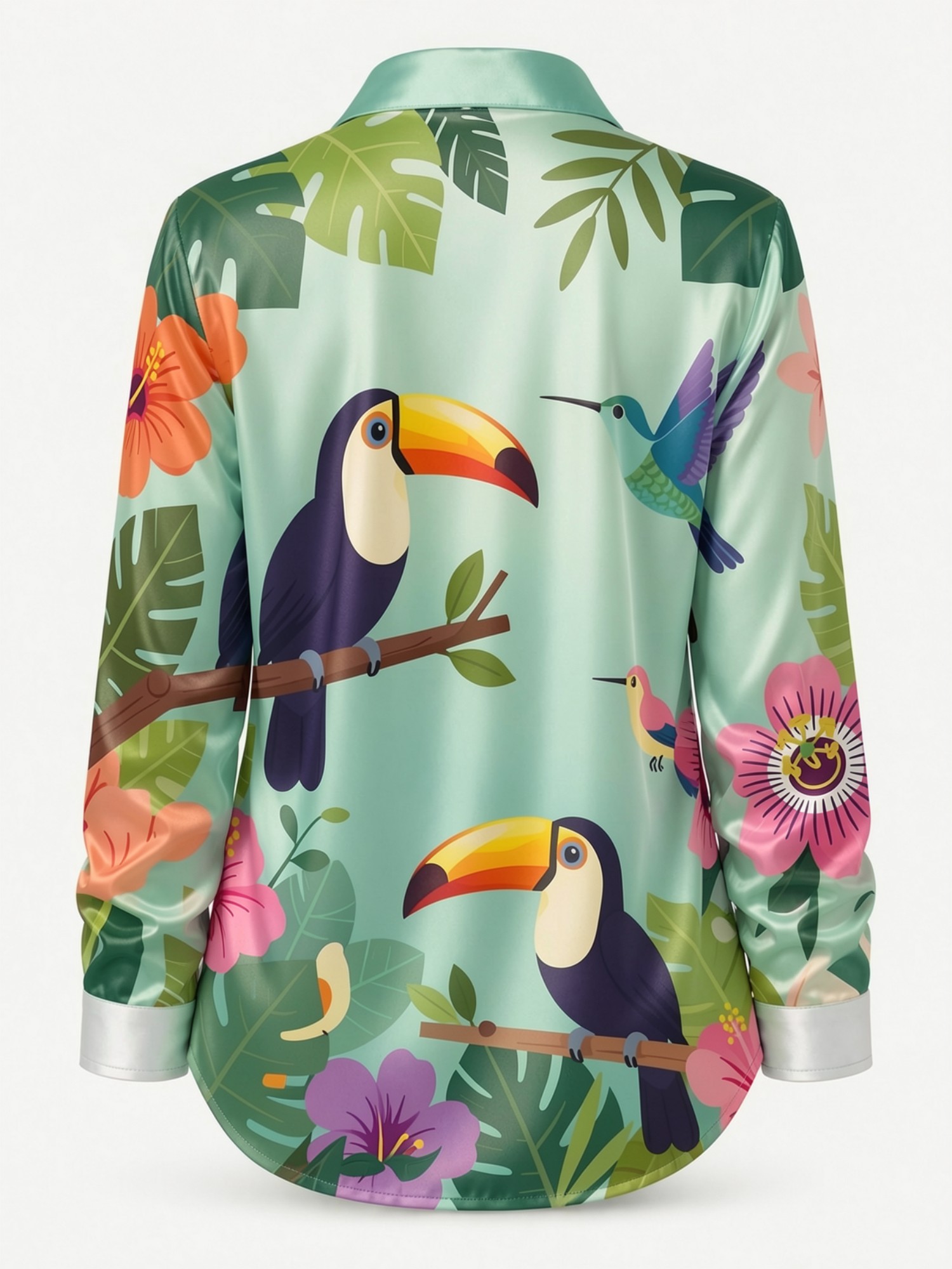 Mint Toucan Satin Button Shirt - огляд і ціна Resort Shirt Floral