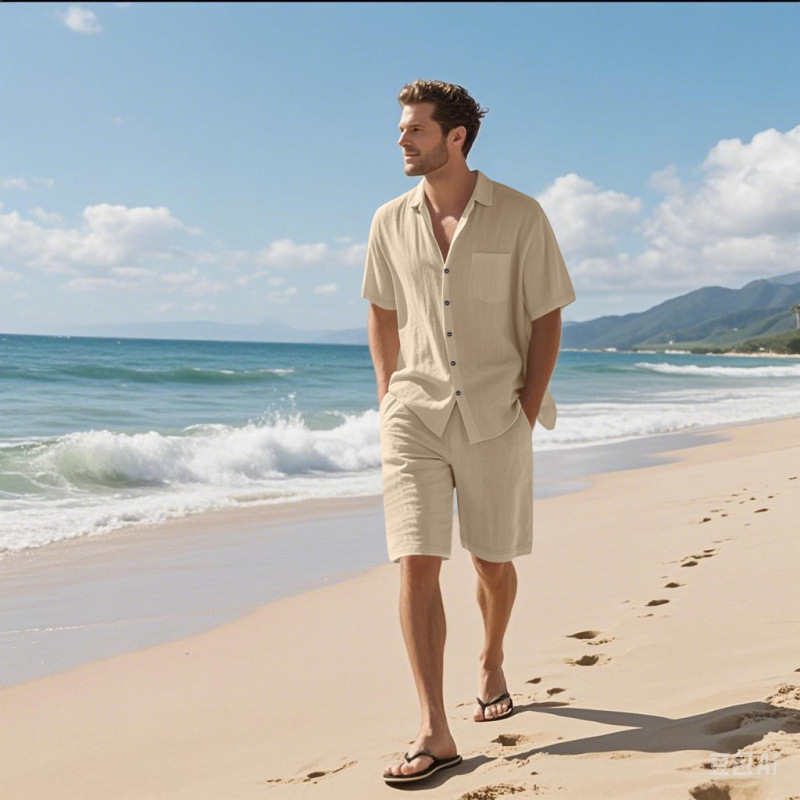Men Linen Blend Camp Collar Sh - огляд і ціна Linen Shirt Breathable