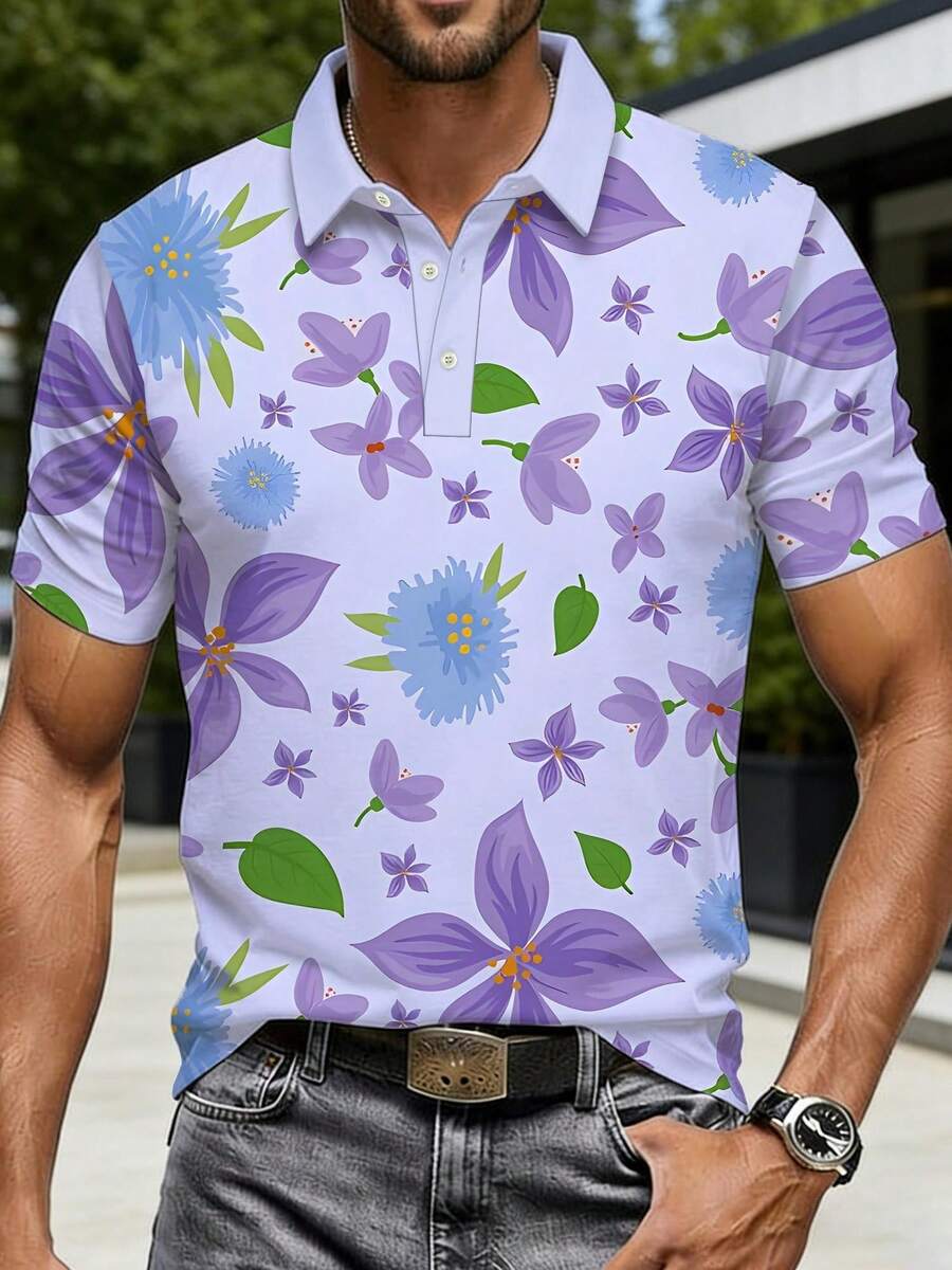 Mens Floral Print Pique Shirt  - огляд і ціна Polo Shirt Pique