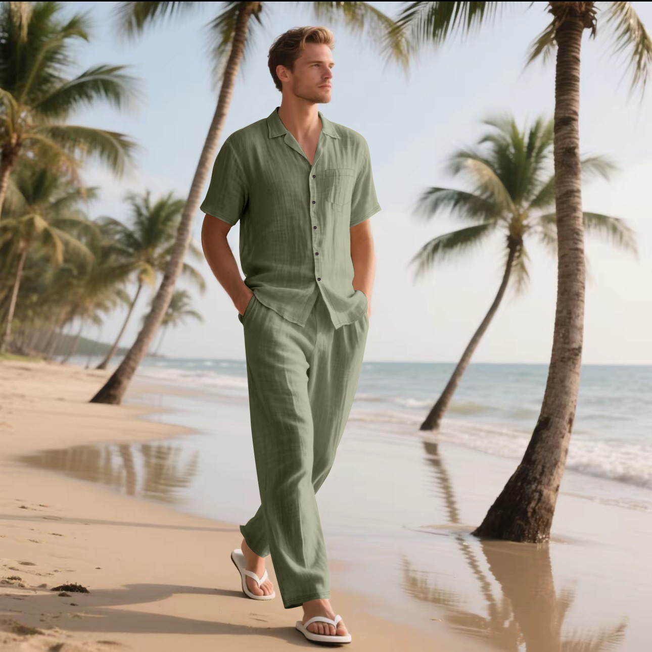 Summer Men's New Linen Casual  - огляд і ціна Short Linen Drawstring