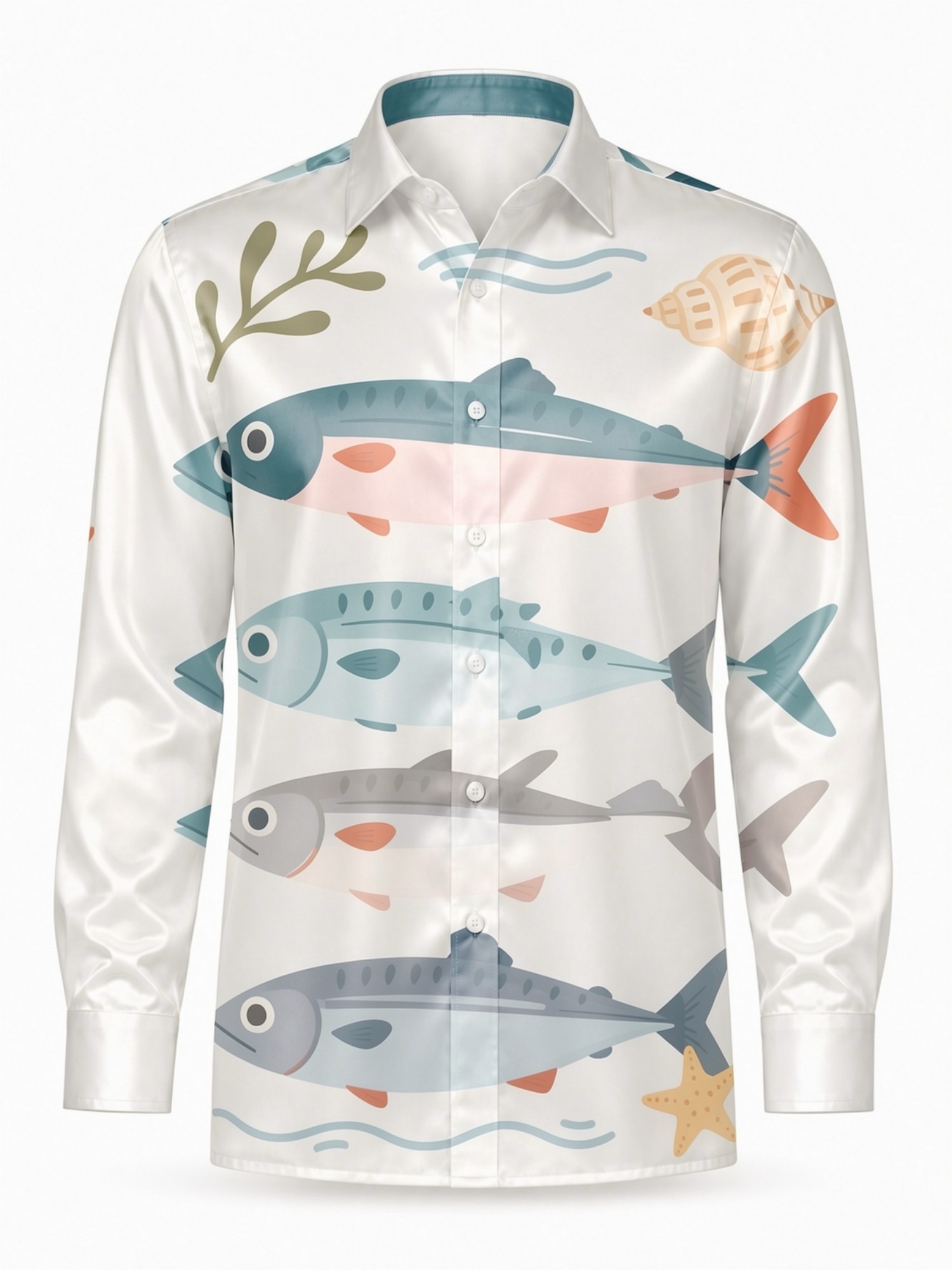 Mens Luxury Satin Long Sleeve  - огляд і ціна Resort Shirt Floral