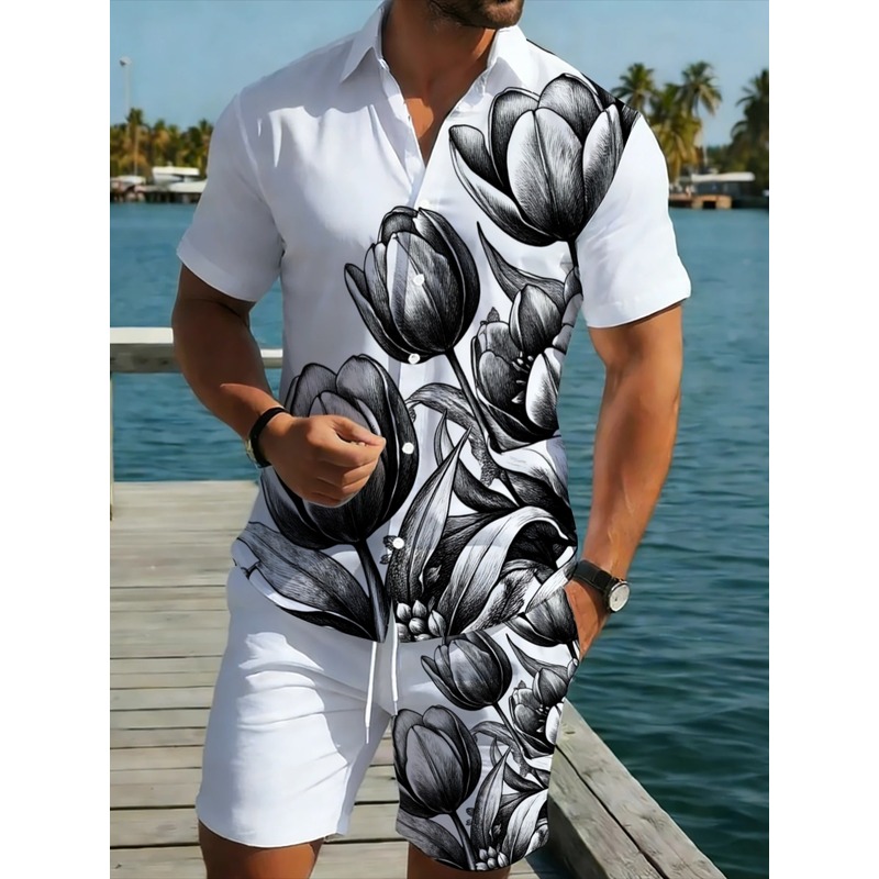 Mens White Floral Print Shirt  - огляд і ціна Resort Shirt Floral