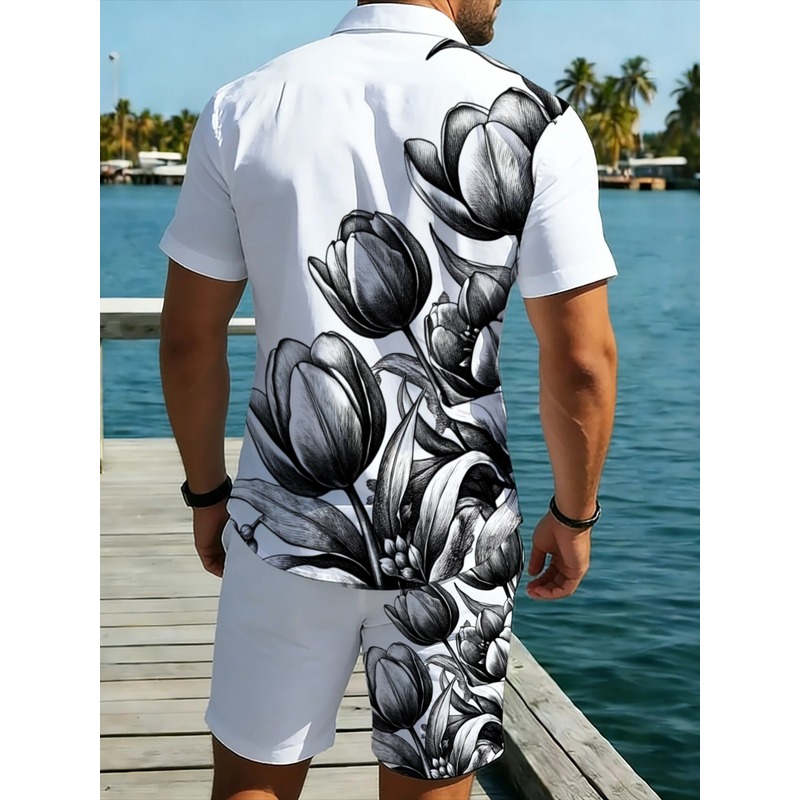 Mens White Floral Print Shirt  - огляд і ціна Resort Shirt Floral