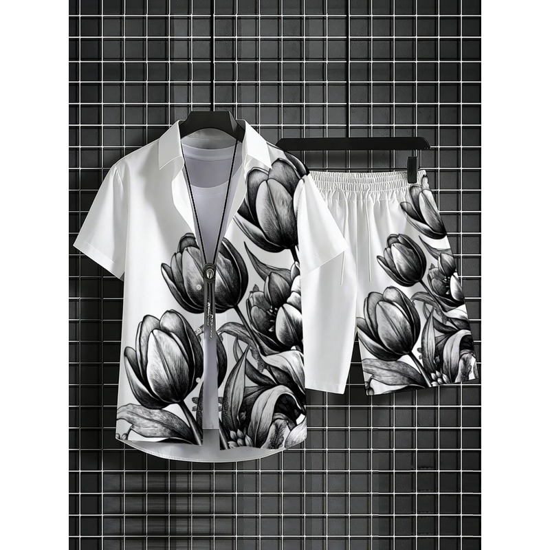 Mens White Floral Print Shirt  - огляд і ціна Resort Shirt Floral