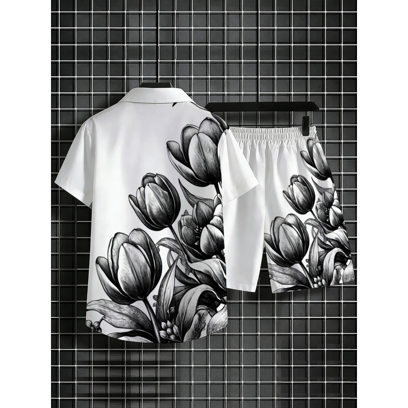Mens White Floral Print Shirt  - огляд і ціна Resort Shirt Floral