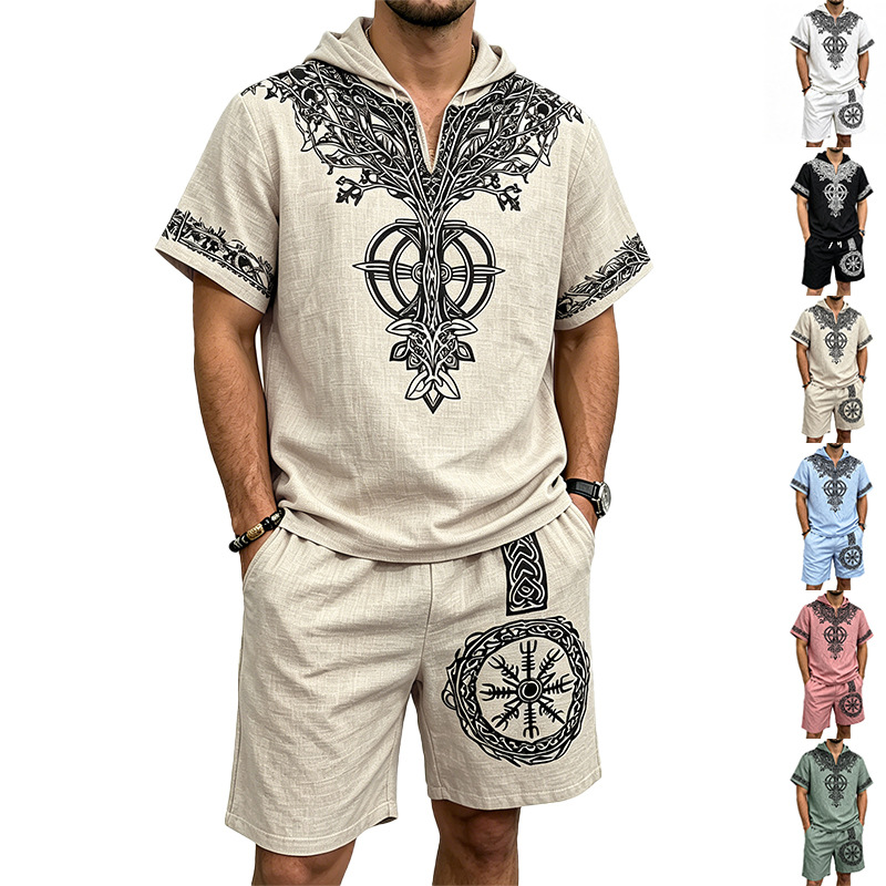Men Linen Look Viking Tree Pri - огляд і ціна Short Linen Drawstring
