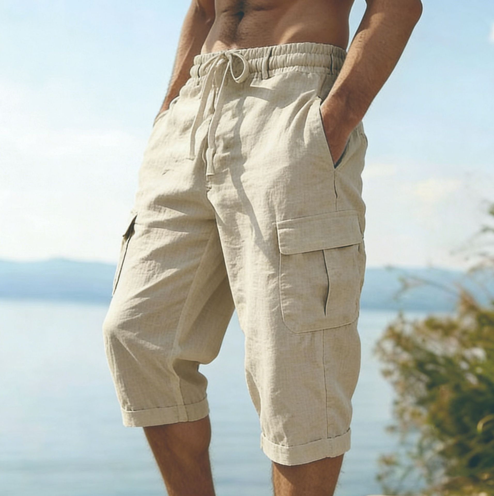 Men Summer Cotton Linen Shorts - огляд і ціна Short Linen Drawstring