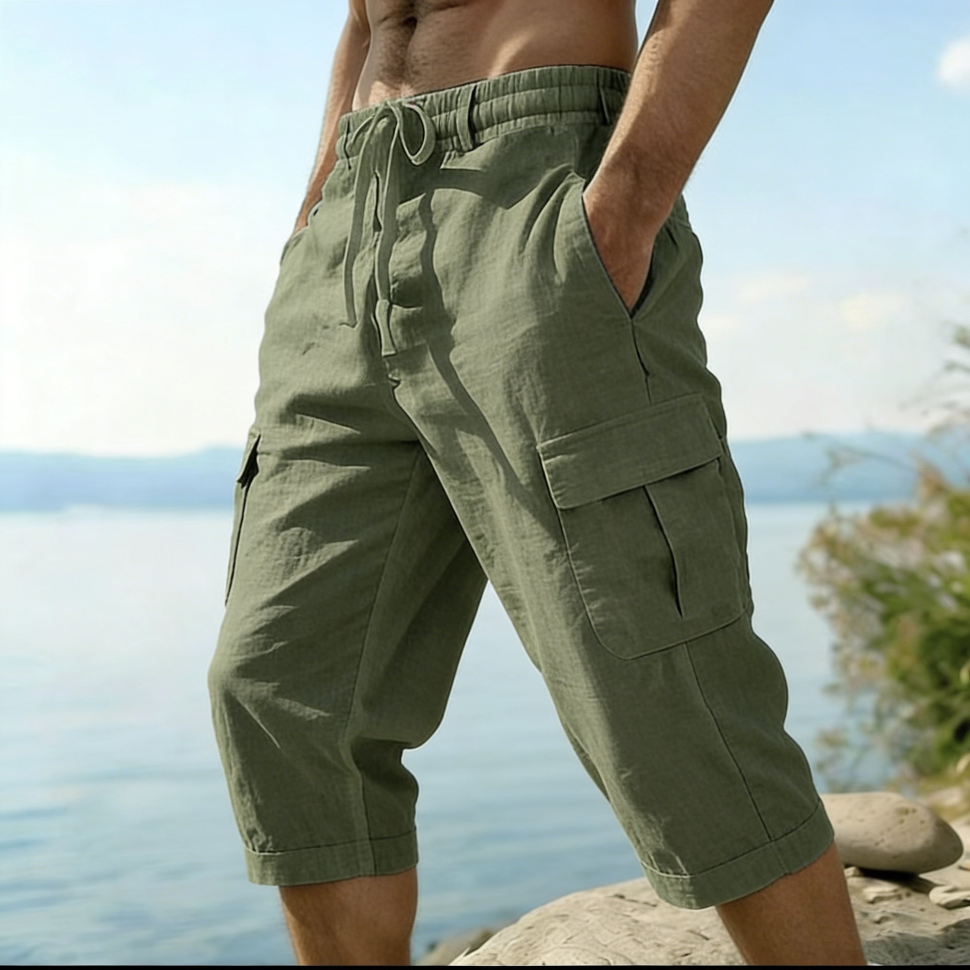 Men Summer Cotton Linen Shorts - огляд і ціна Short Linen Drawstring